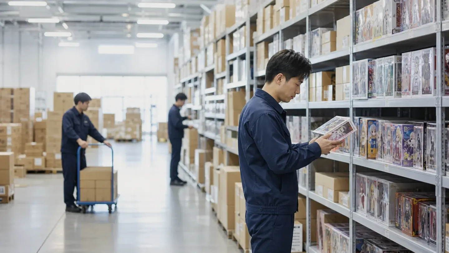 玩具・ホビー商品を扱う明るく整理された倉庫